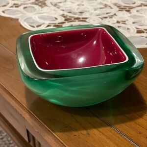 Vibrant Green and Red Glass Bowl